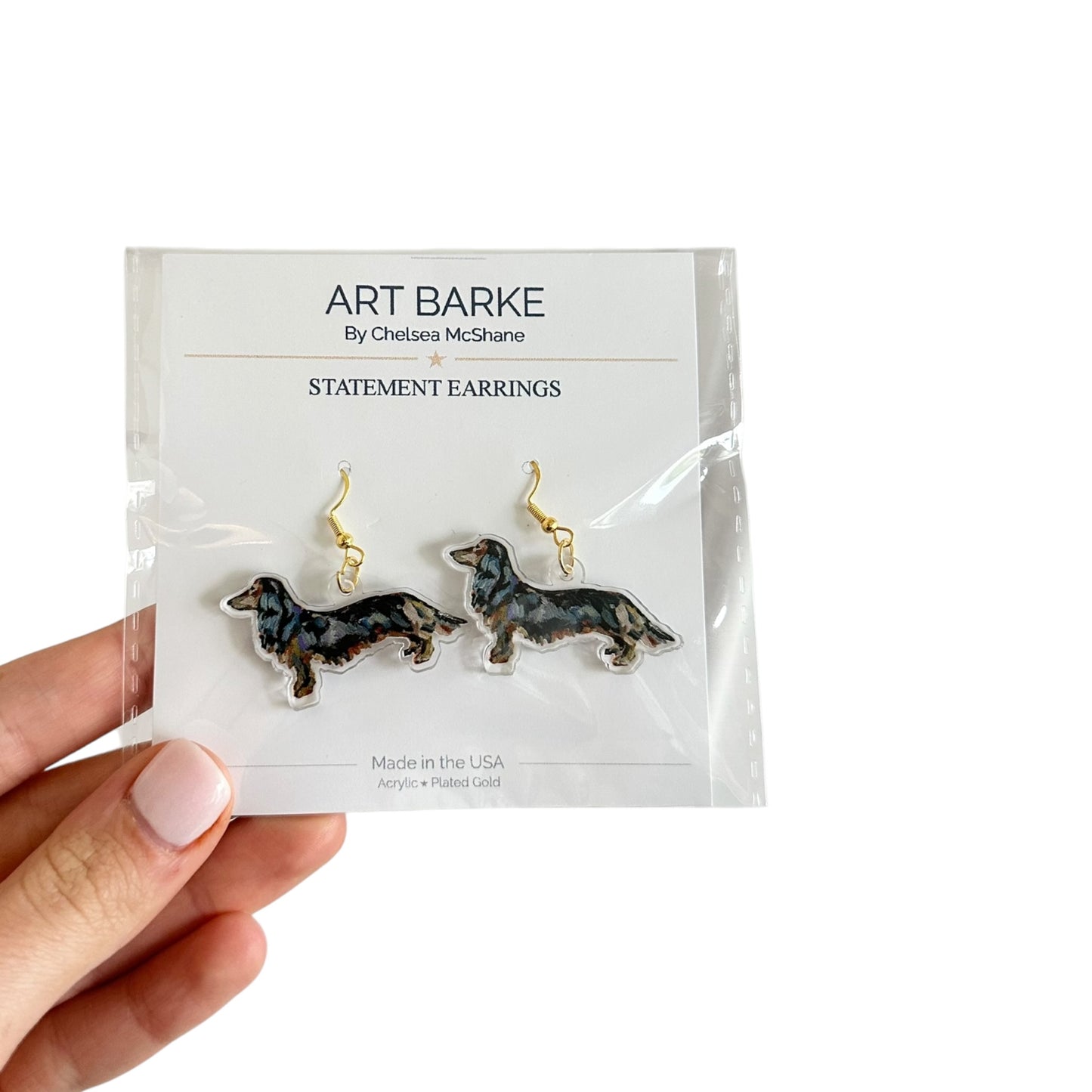 "Dachshund Long Haired Black & Tan" Earrings