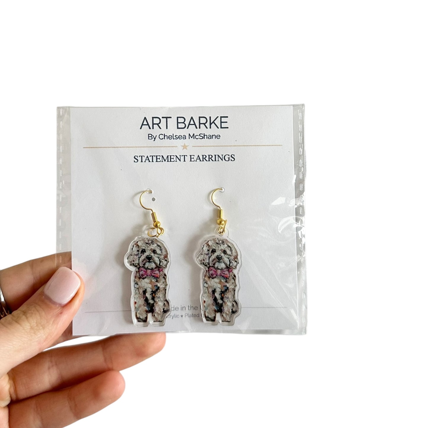 "Cavapoo Blonde with pink bow" Earrings