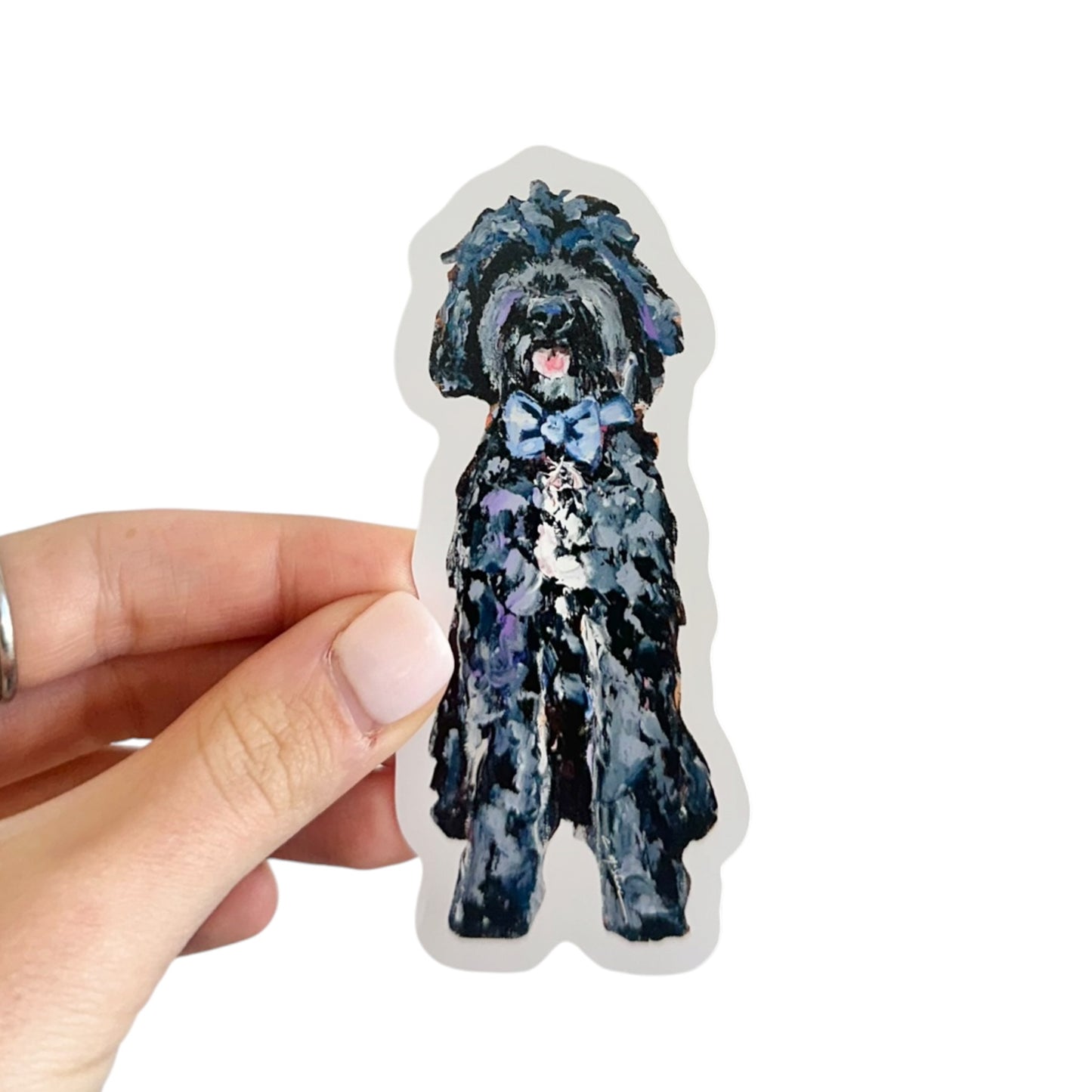 "Goldendoodle Black Blue Bow" Sticker