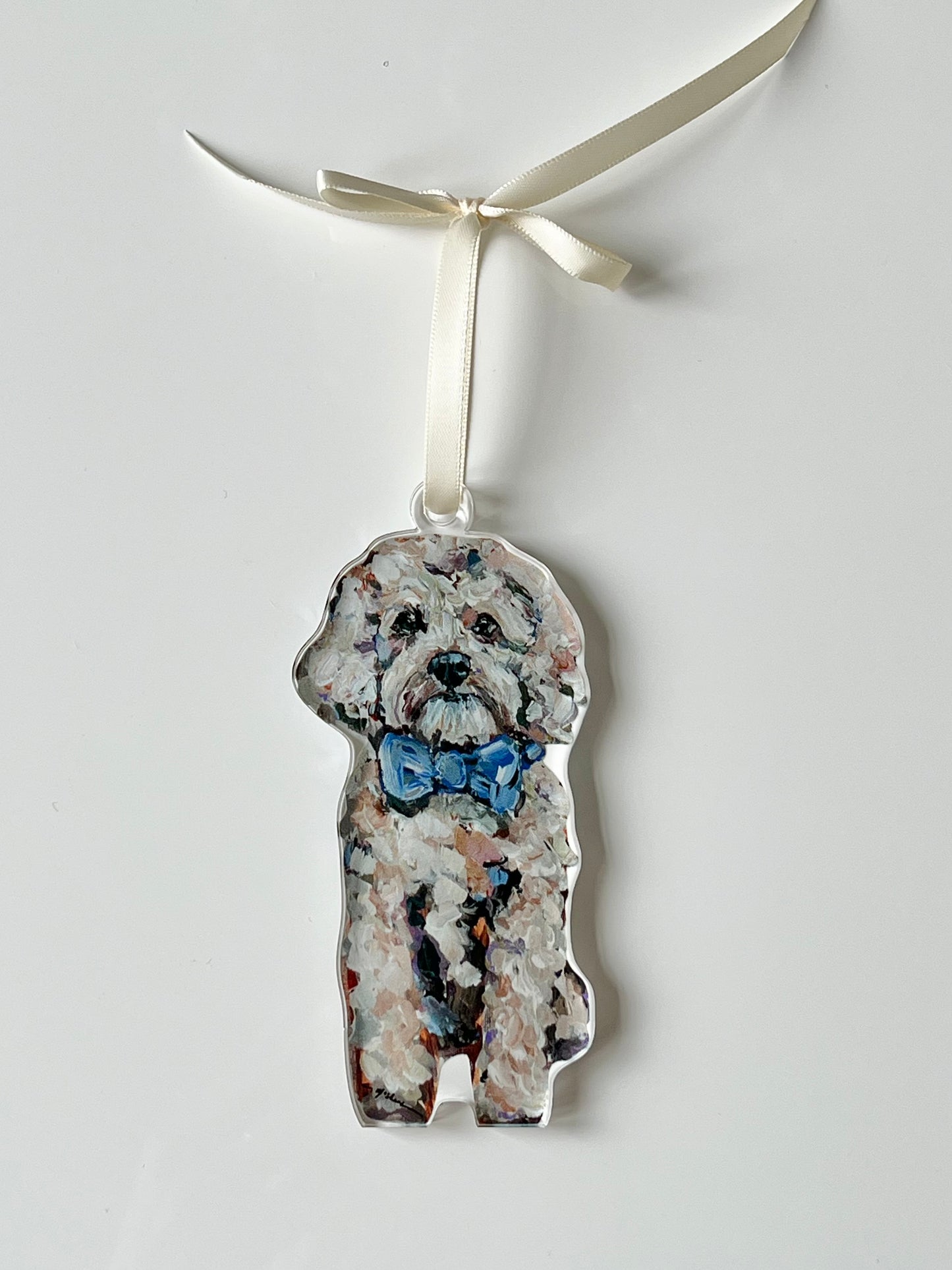 "Cavapoo Blonde Blue Bow" Ornament (Mix + Match 10 MOQ)