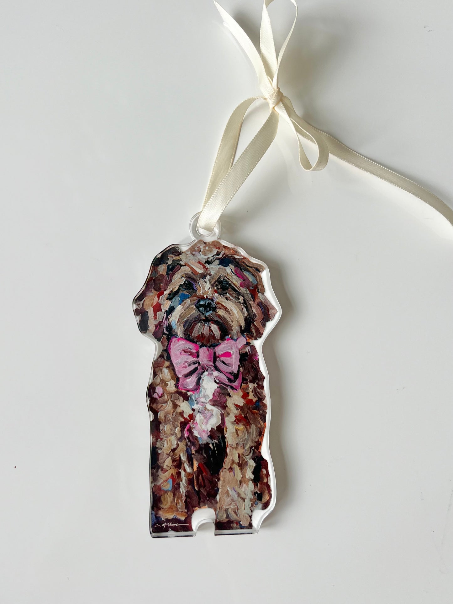 "Cavapoo Red Pink Bow" Ornament (Mix + Match 10 MOQ)