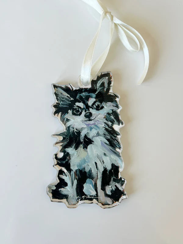 "Chihuahua Black & White Long Hair" Ornament (Mix + Match 10 MOQ)