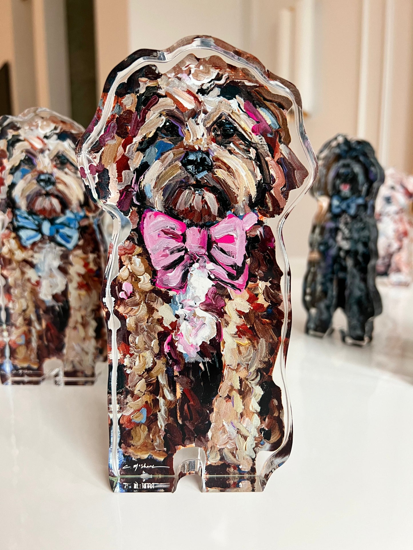 "Cavapoo Red with pink bow" acrylic