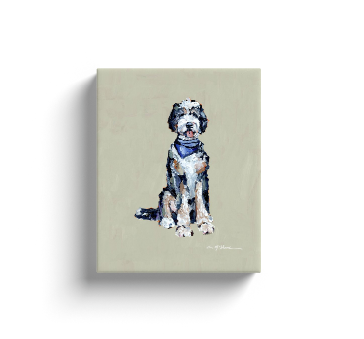 "Bernedoodle with blue bandana" canvas print