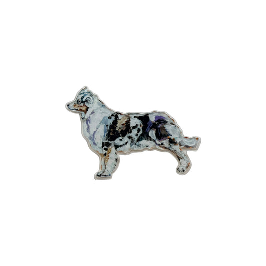 Blue Merle Australian Shepherd dog acrylic magnet featuring original artwork by Chelsea McShane.