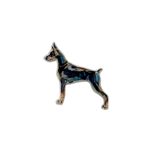 Doberman dog acrylic magnet featuring original artwork by Chelsea McShane.