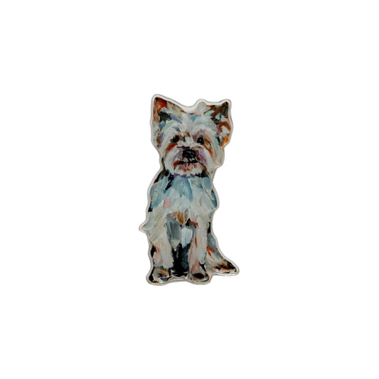 Yorkie dog acrylic magnet featuring original artwork by Chelsea McShane.