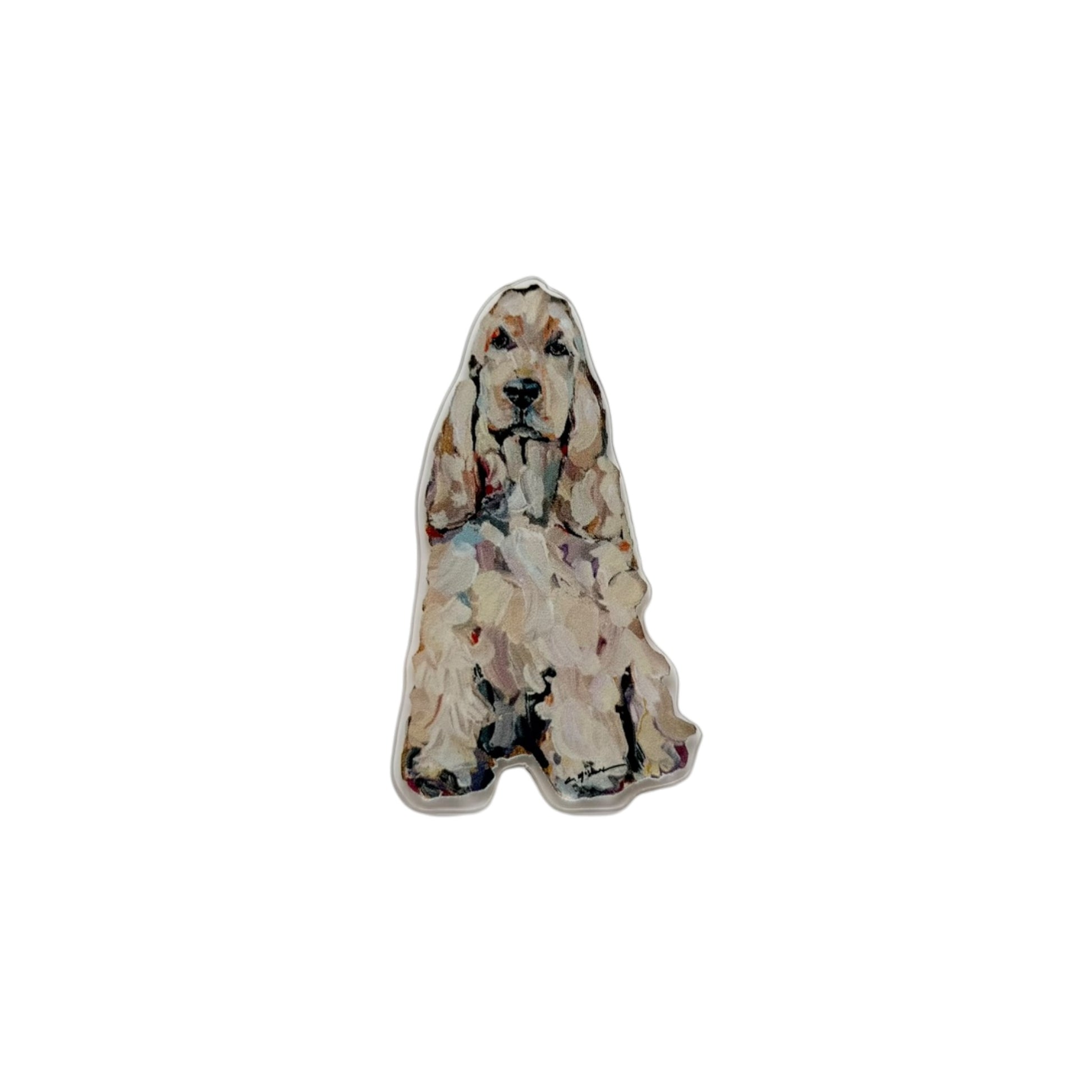 English Cocker Spaniel dog acrylic magnet featuring original artwork by Chelsea McShane.