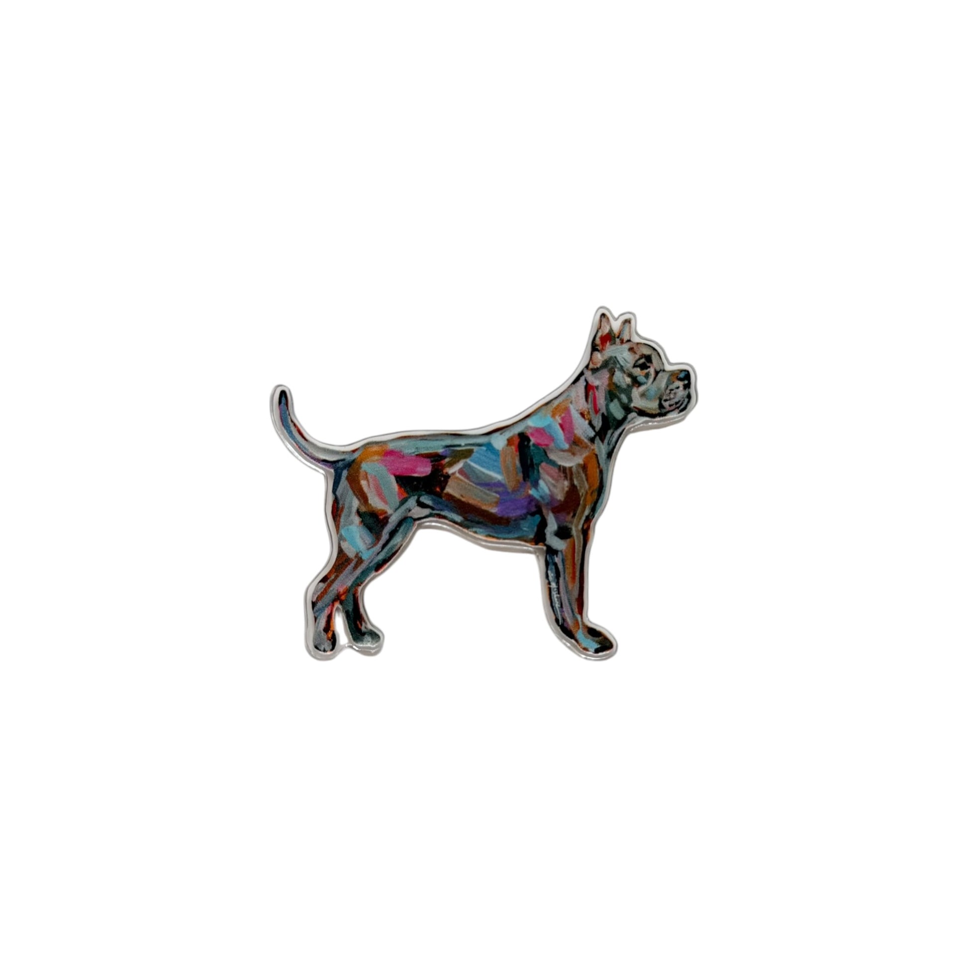 Pitbull dog acrylic magnet featuring original artwork by Chelsea McShane.