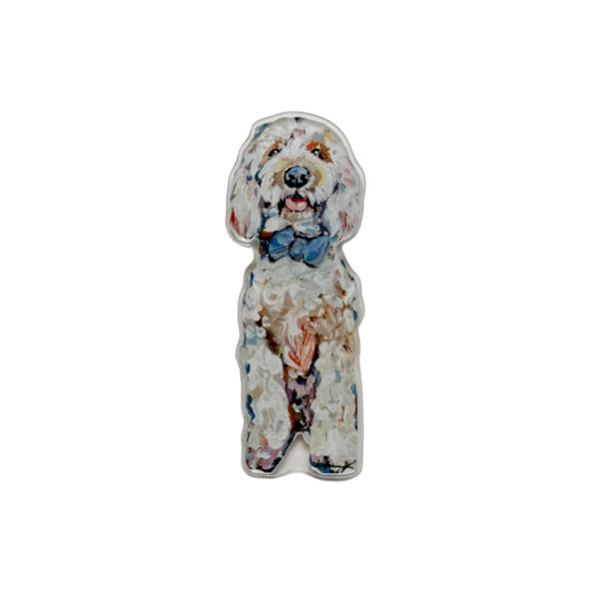 "Goldendoodle White Blue Bow" magnet