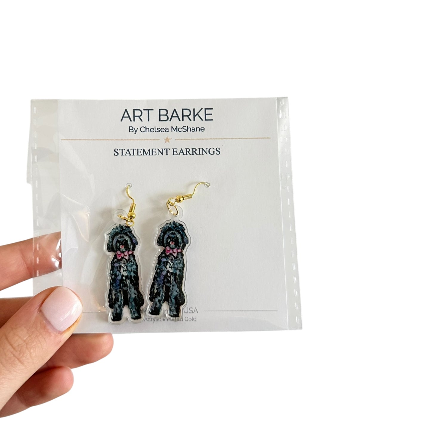 "Goldendoodle Black Pink Bow" Earrings
