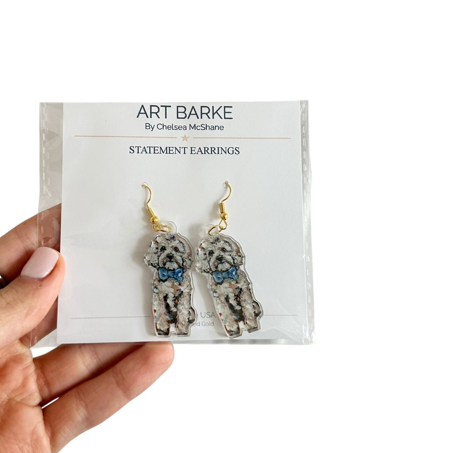 "Cavapoo Blonde with blue bow" Earrings