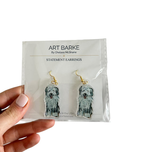 "Old English Sheepdog White and Gray" Earrings