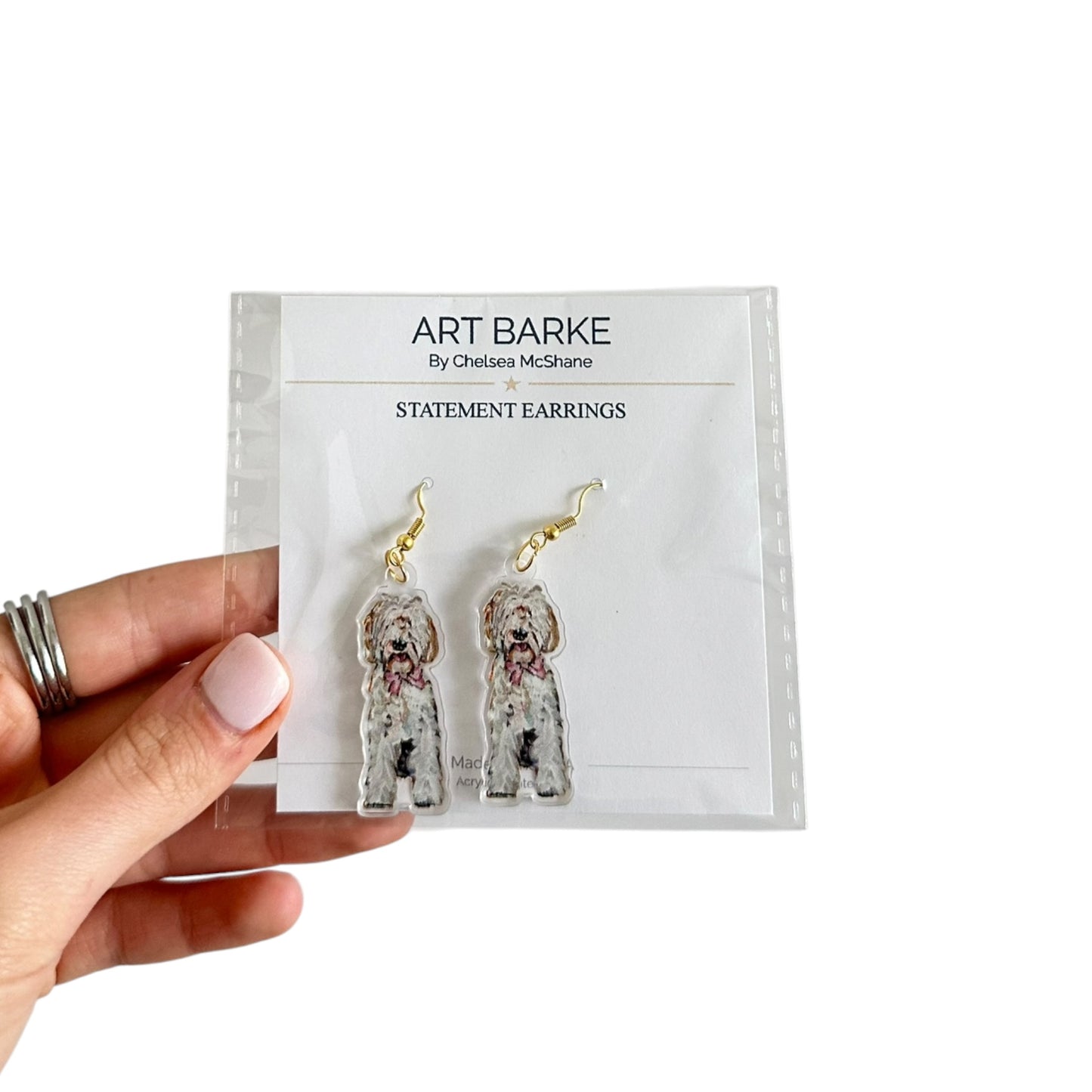 "Goldendoodle White Pink Bow" Earrings