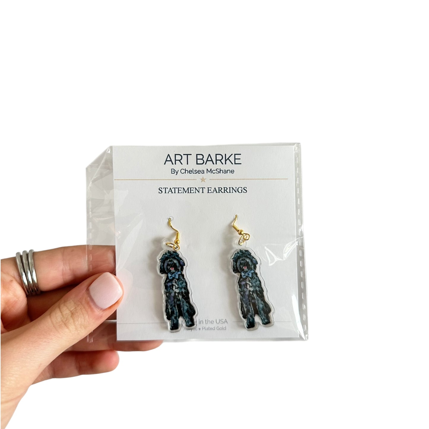 "Goldendoodle Black Blue Bow" Earrings