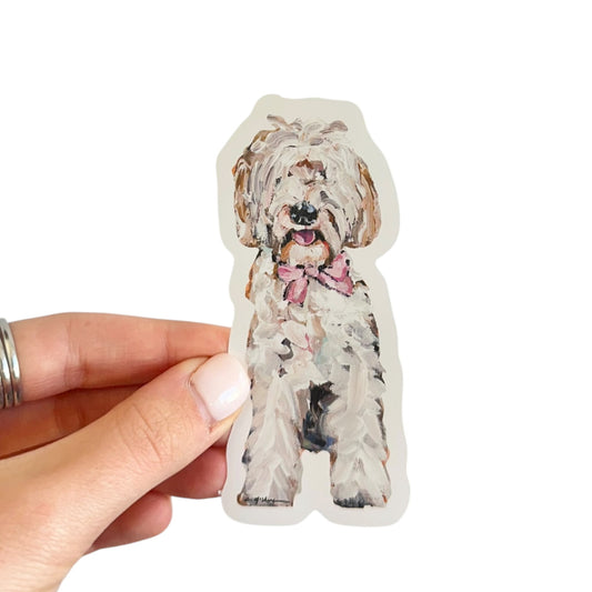 "Goldendoodle White Pink Bow" Sticker