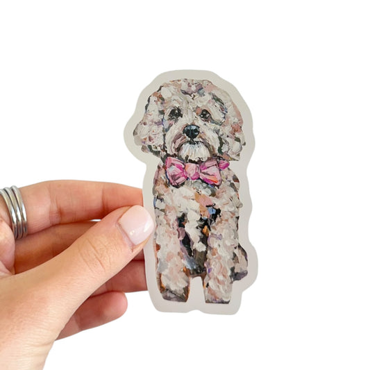 "Cavapoo Blonde with pink bow" Sticker