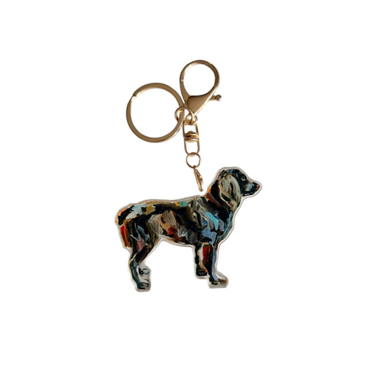 Boykin Spaniel acrylic dog bag charm and keychain featuring artwork by Chelsea McShane.