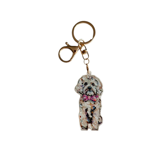 "Cavapoo Blonde with pink bow" bag charm