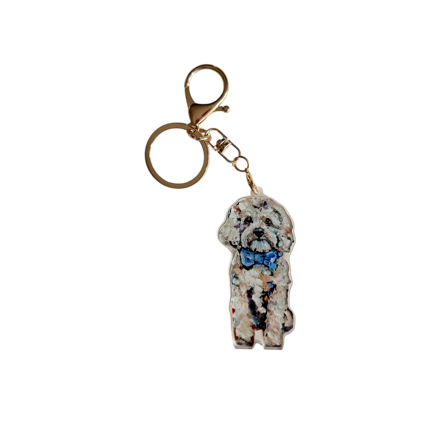 "Cavapoo Blonde with blue bow" bag charm