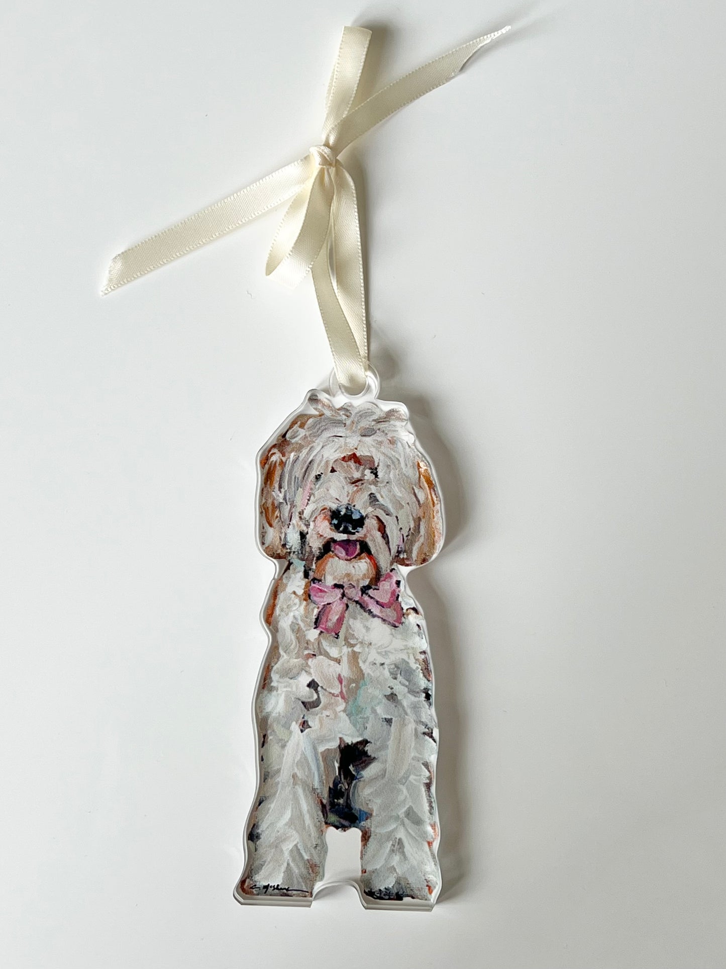 "Goldendoodle Pink Bow" Ornament (Mix + Match 10 MOQ)