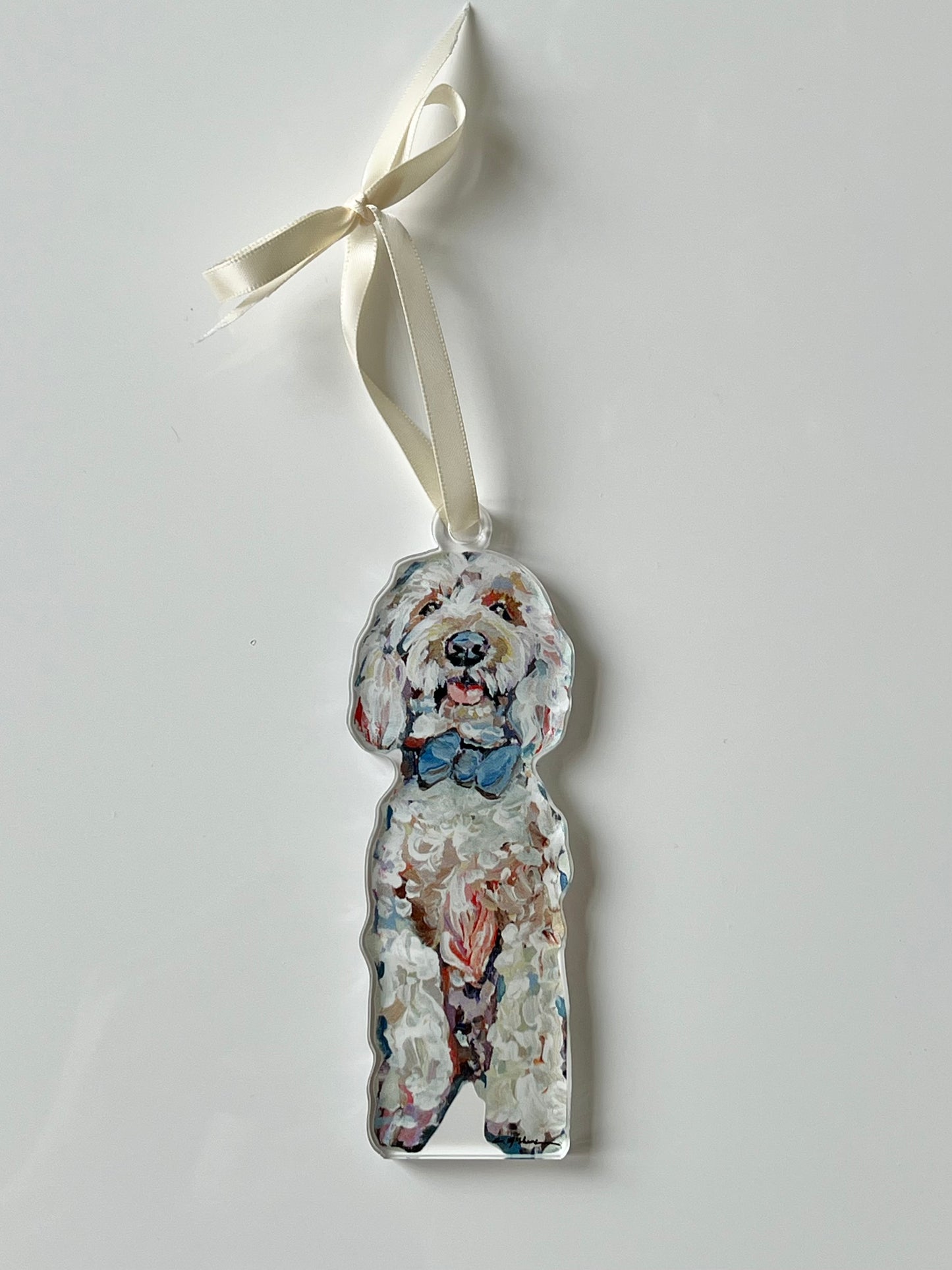 "Goldendoodle Blue Bow" Ornament (Mix + Match 10 MOQ)