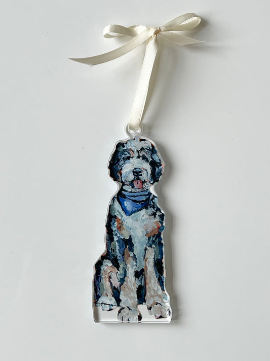"Bernedoodle Blue Bandana" Ornament (Mix + Match 10 MOQ)