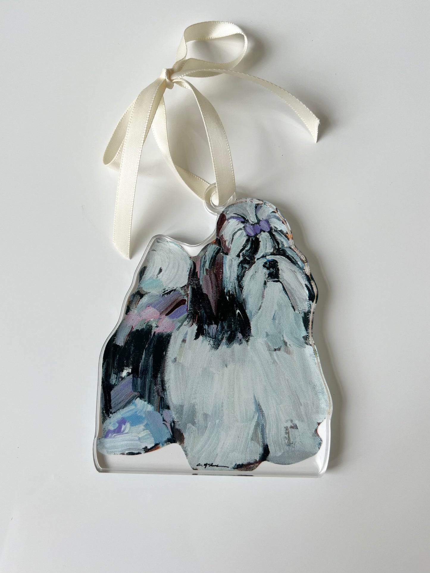 "Shih Tzu Purple Bow" Ornament (Mix + Match 10 MOQ)