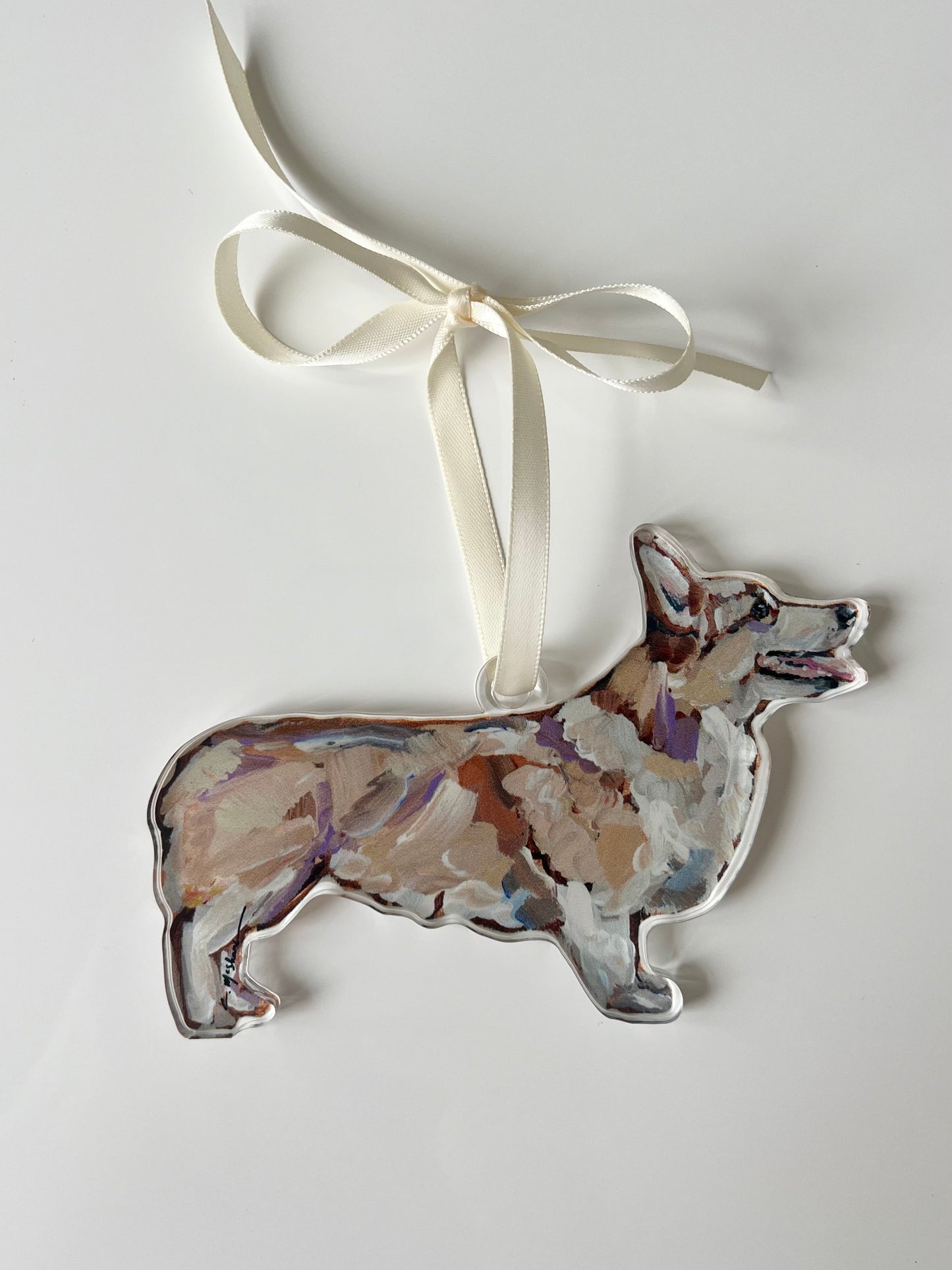 Blonde Corgi Acrylic Dog Ornament