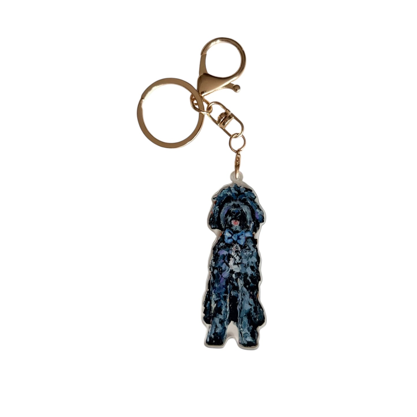 "Goldendoodle Black with Blue Bow" bag charm