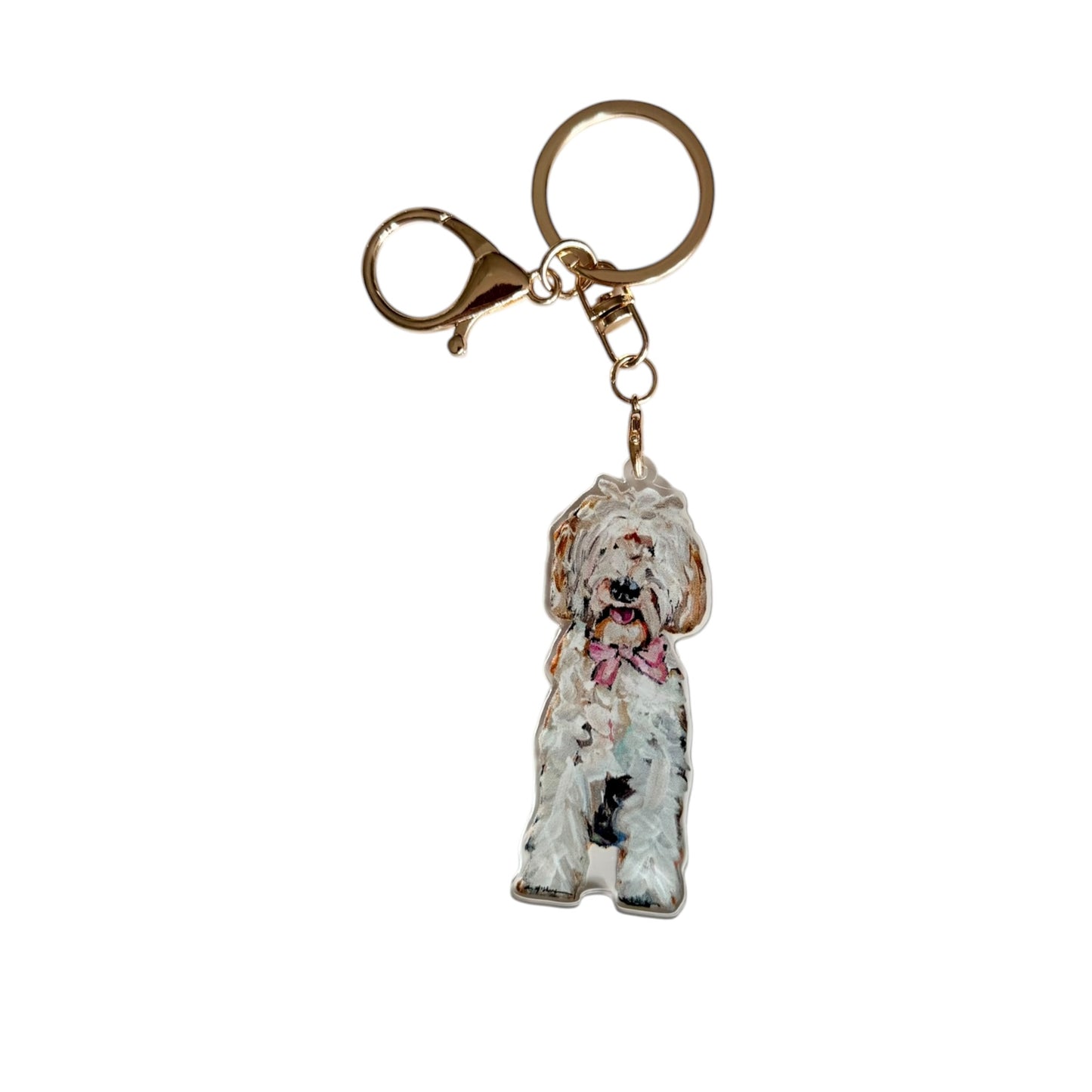 "Goldendoodle Light with Pink Bow" bag charm