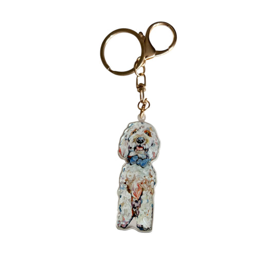 "Goldendoodle Light with Blue Bow" bag charm