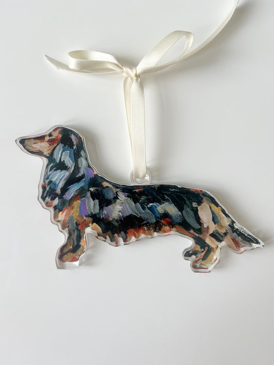 Dachshund long-haired black & tan (Ornament)