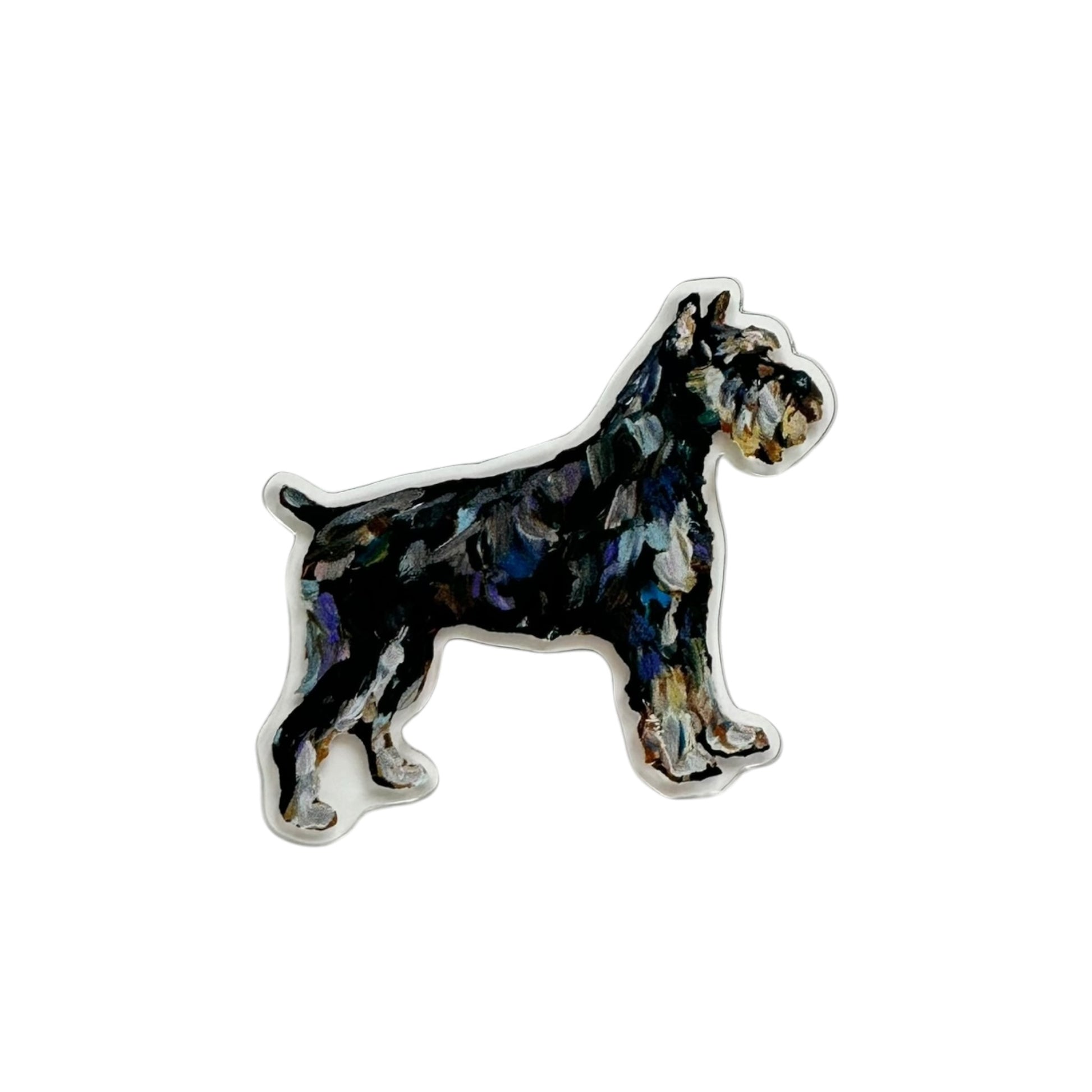 Schnauzer dog acrylic magnet featuring original artwork by Chelsea McShane.