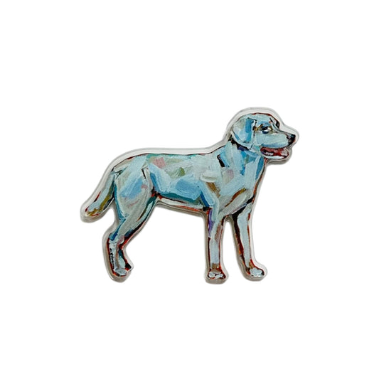 White Labrador dog acrylic magnet featuring original artwork by Chelsea McShane.