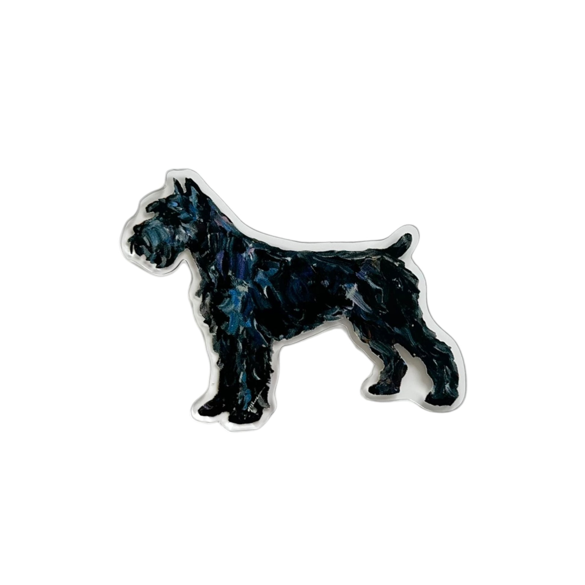 Black Schnauzer dog acrylic magnet featuring original artwork by Chelsea McShane.