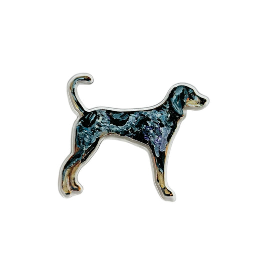Bluetick Coonhound dog acrylic magnet featuring original artwork by Chelsea McShane.