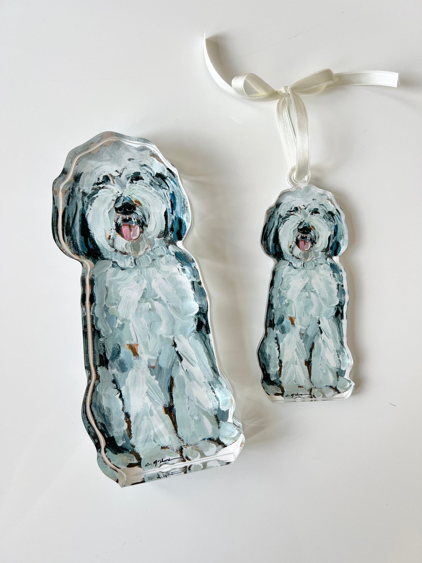 Gray & White Doodle Acrylic Dog Ornament