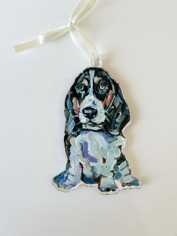 "Basset Hound Black & White" Ornament (Mix + Match 10 MOQ)