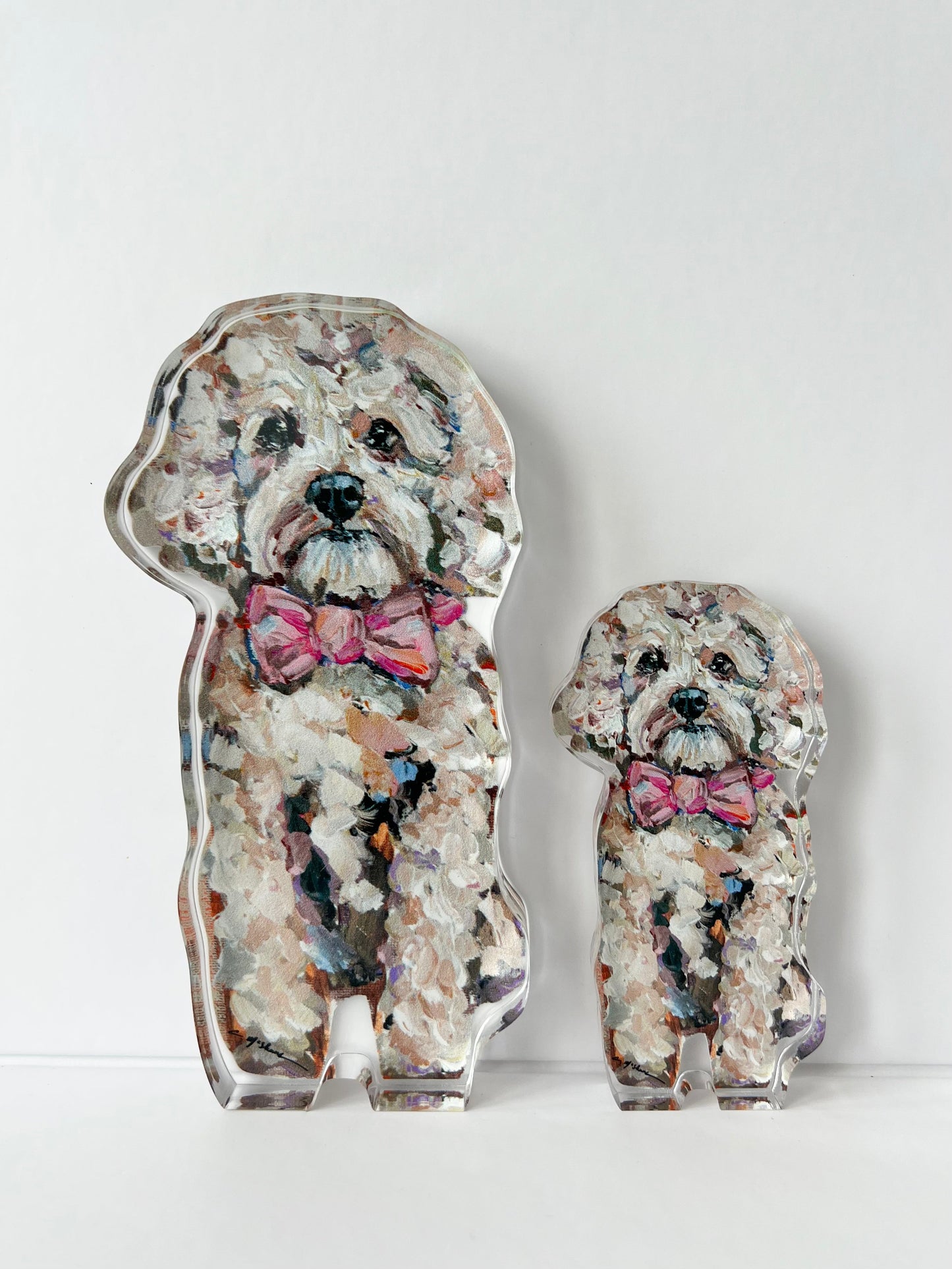"Cavapoo Blonde with pink bow" acrylic