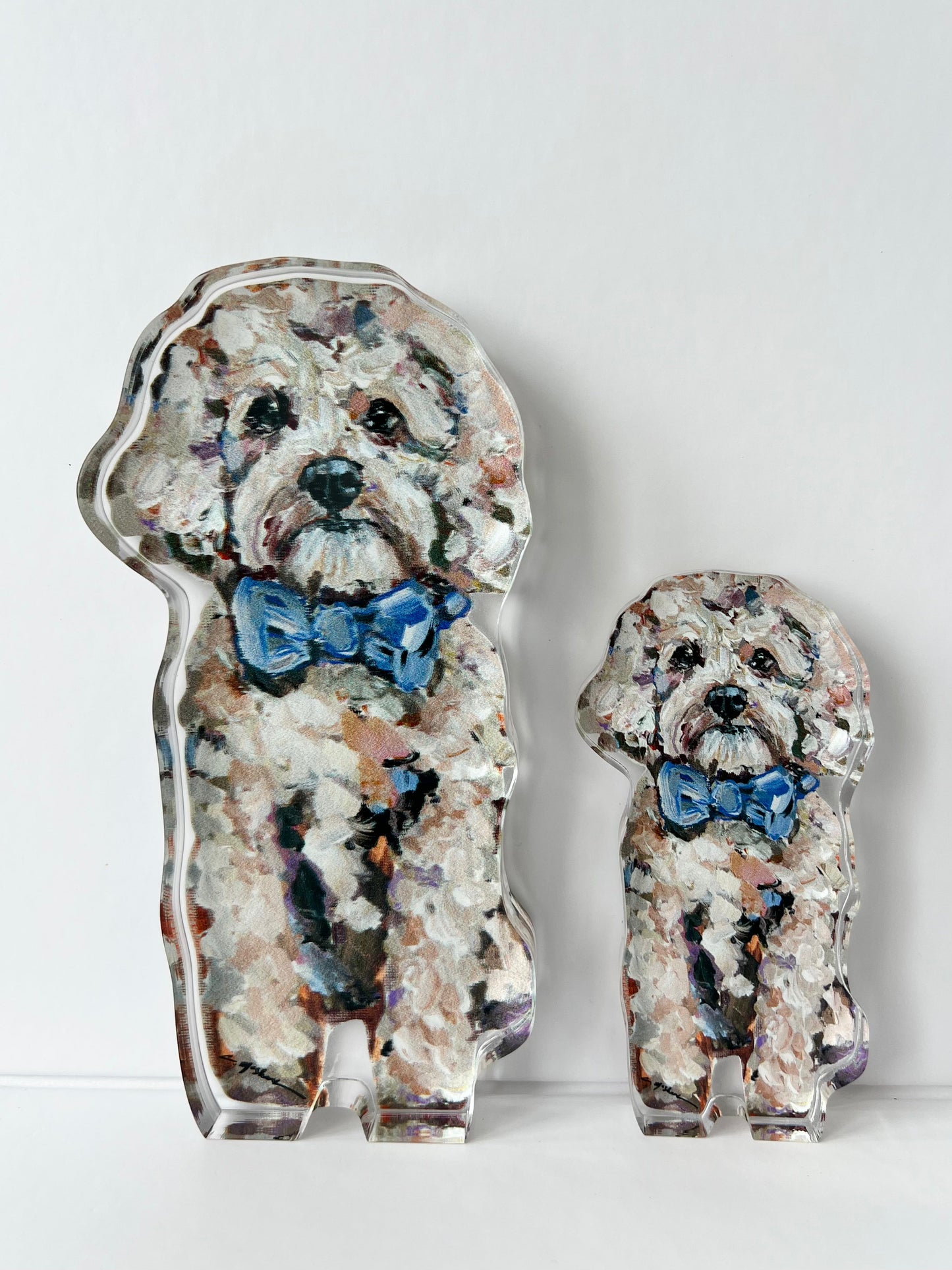"Cavapoo Blonde with blue bow" acrylic
