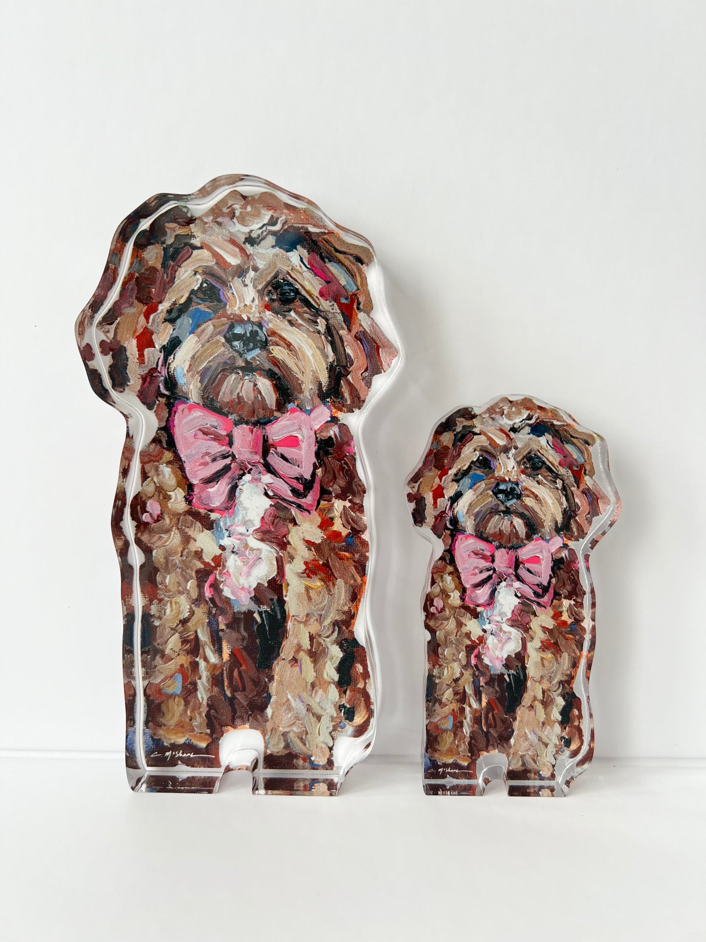 "Cavapoo Red with pink bow" acrylic