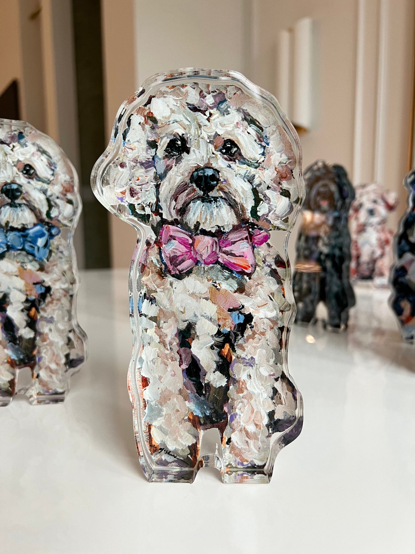 "Cavapoo Blonde with pink bow" acrylic