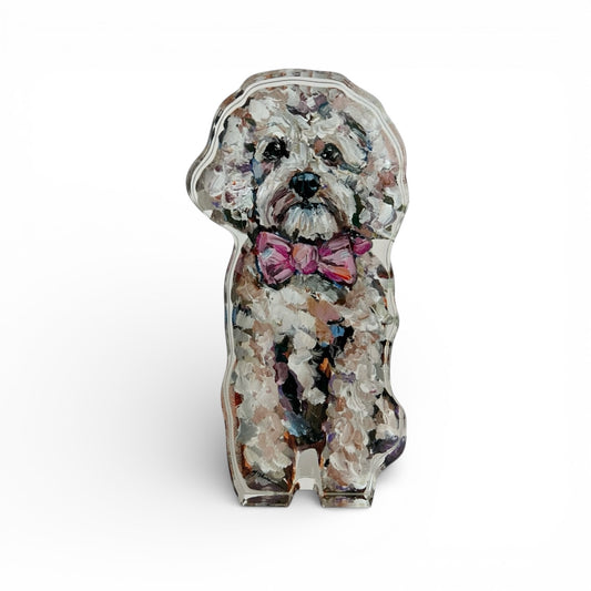 "Cavapoo Blonde with pink bow" acrylic