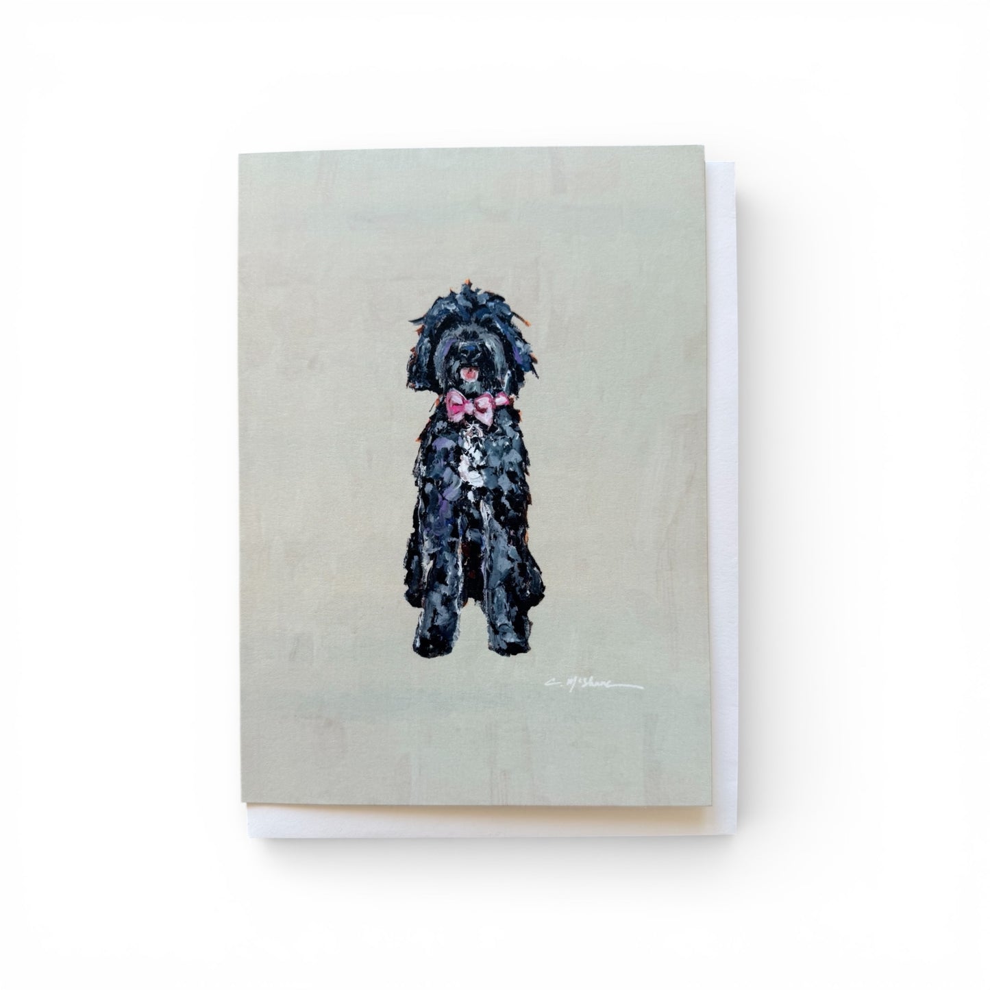"Goldendoodle Black with Pink Bow" framable card