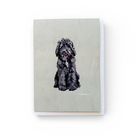 Chocolate Shaggy Goldendoodle Frameable Dog Card