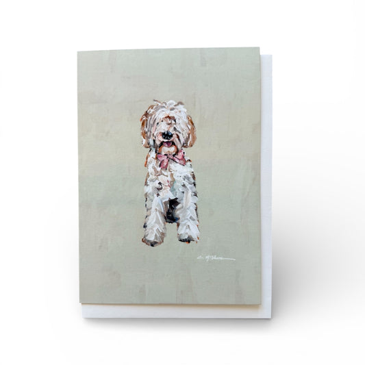 Goldendoodle with Pink Bow Frameable Dog Card