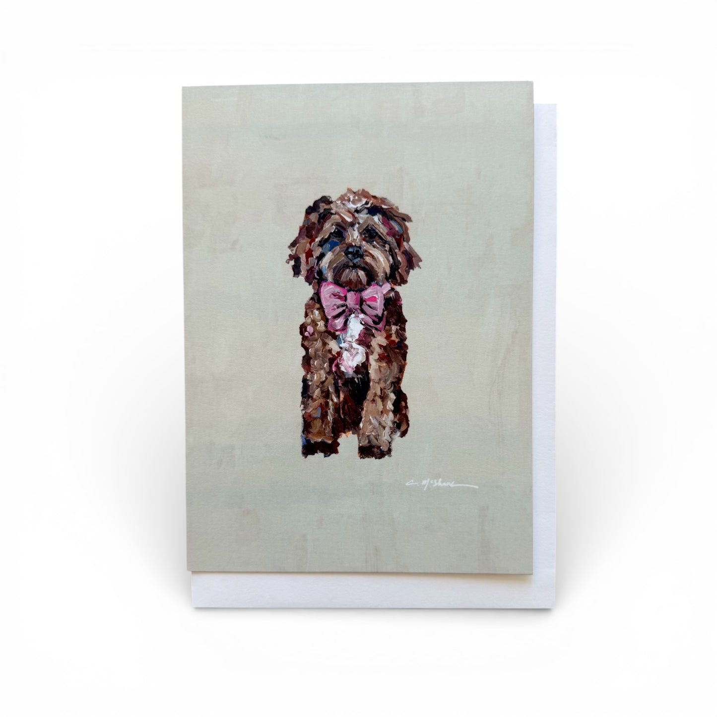 "Cavapoo Red with pink bow" framable card