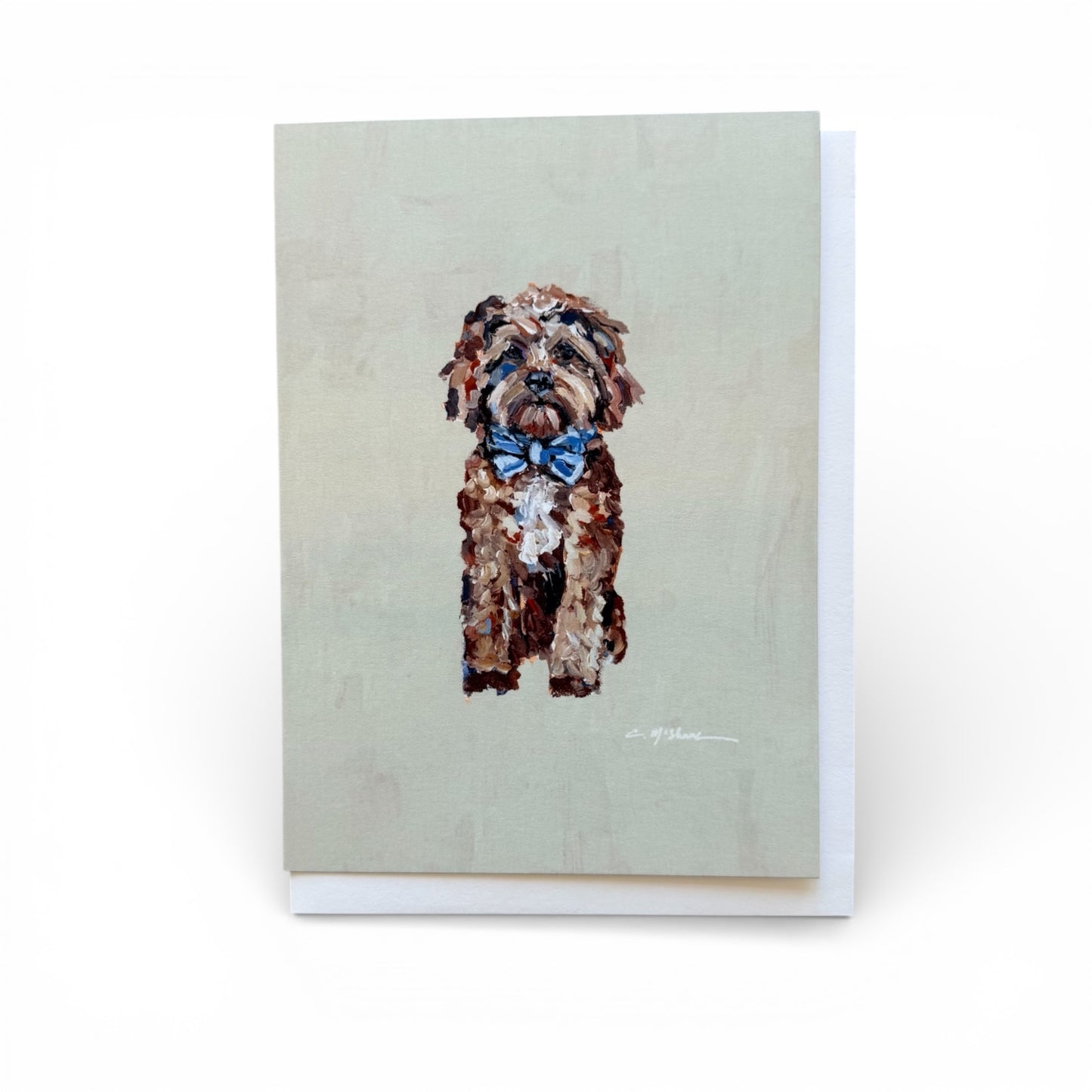 "Cavapoo Red with blue bow" framable card
