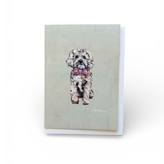 Blonde Cavapoo with Pink Bow Frameable Dog Card